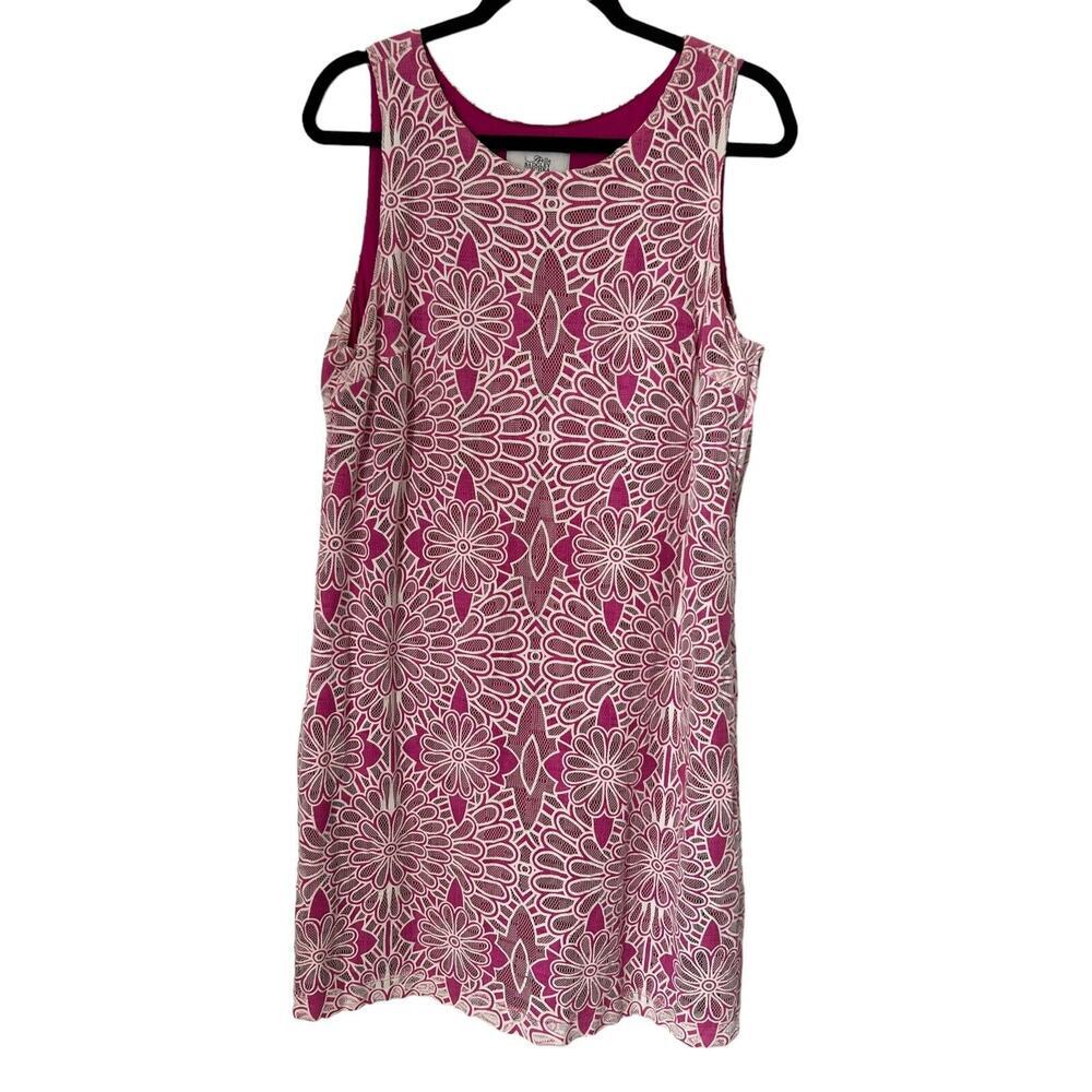 Belle Badgley Mischka Dress Size 12 Pink White Floral Lace Overlay Sleeveless